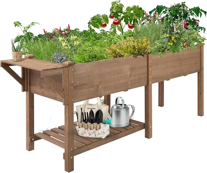 Raised Garden Bed with Legs Outdoor, Elevated Garden Box with Grow Grid, Large Storage Shelf for Vegetable