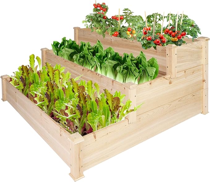3 Tier Raised Garden Bed Wooden Planter Box Outdoor Fir Wood Planter Garden Box Kit Grow Gardening Vegetable